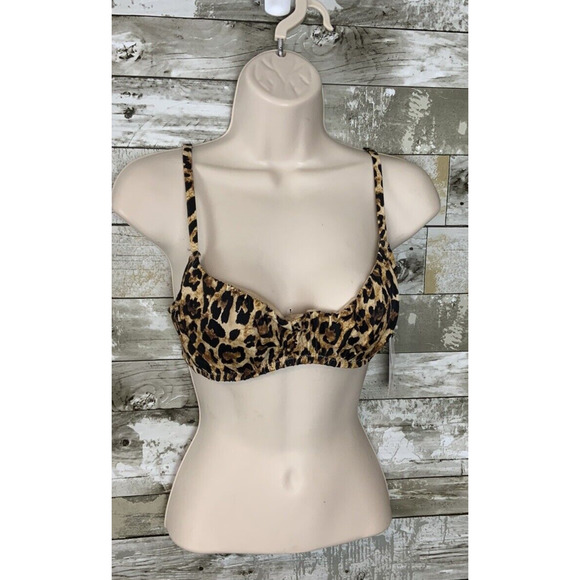 Shade & Shore Women’s Pleated Front Animal Print Bralette Bikini Top Size 34B - Picture 1 of 4